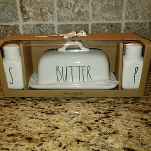 Rae Dunn butter dish, salt and pepper
